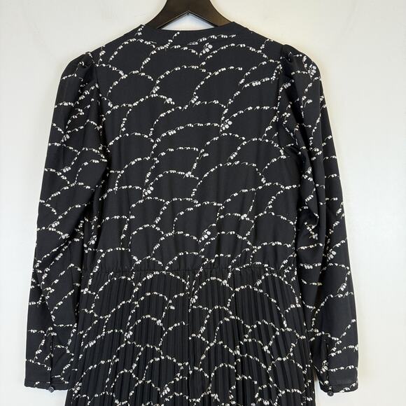 Ann Taylor Pleated Shirt Dress Black White Floral Midi Flare - 4 - Picture 7 of 10